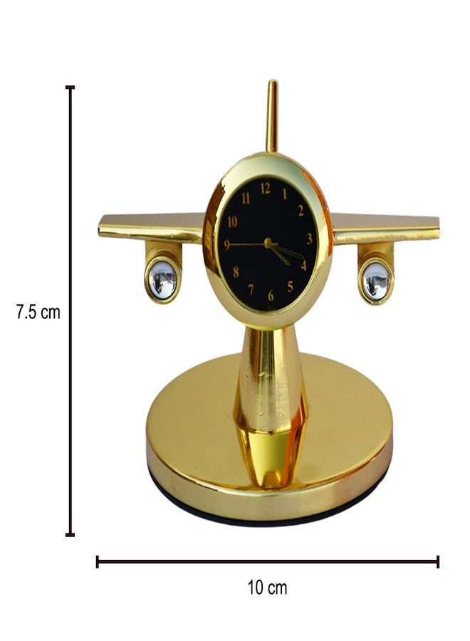 Saugat Traders Rotating Aeroplane Analog Table Clock Showpiece - Metal Airplane Clock for Office Desk, Study Table - Gift for Men, Women, Boys, Pilot, Air Hostess, Airforce Person (Golden), 10x7.5 Cm - Image 2